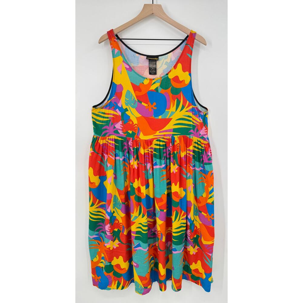 Nooworks Tropico Naomi Dress Bright Tropical Print Tank Sleeveless Midi XXL 2XL